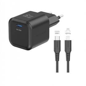 Nabíjačka do siete Swissten GAN 1x USB-C 35W PD + Dátový kábel USB-C/Lightning 1,2 M (22070250) čierna