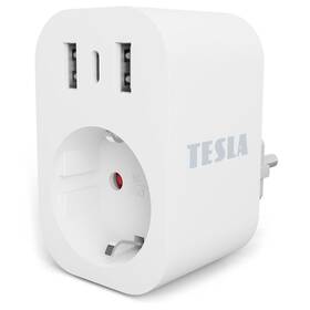 Inteligentná zásuvka Tesla Smart SP300, 2x USB-A/1x USB-C (TSL-SPL-SP300-3USB) biela