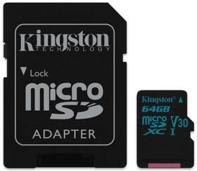 Pamäťová karta Kingston Canvas Go! MicroSDXC 64GB UHS-I U3 (90R/45W) + adapter (SDCG2/64GB)