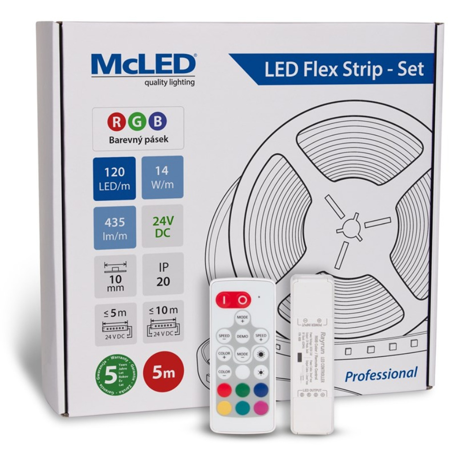 McLED s ovládaním Nano - sada 5 m - Professional, 120 LED/m, RGB, 435 lm/m, vodič 3 m (ML-128.003.90.S05004)