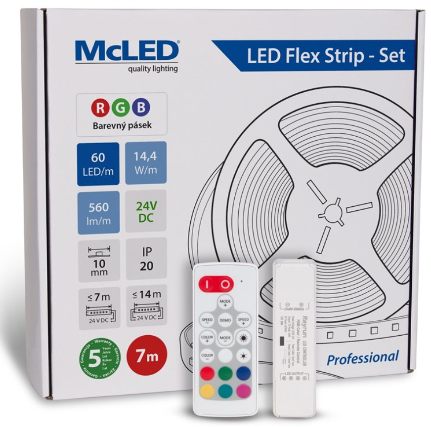 McLED s ovládaním Nano - sada 7 m - Professional, 60 LED/m, RGB, 560 lm/m, vodič 3 m