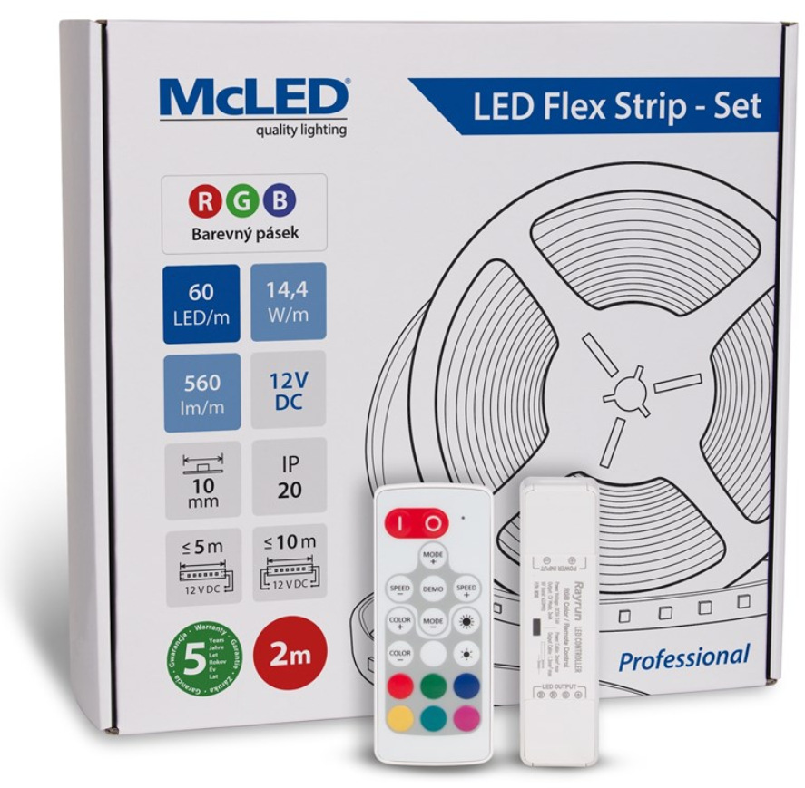 McLED s ovládaním Nano - sada 2 m - Professional, 60 LED/m, RGB, 560 lm/m, vodič 3 m