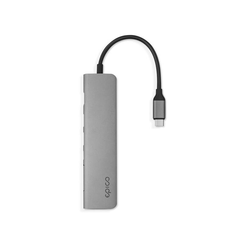 USB Hub Epico 7in1 Multimedia 8K USB-C/1x USB-C, 2x USB 2.0, HDMI, LAN, microSD, SD - šedý