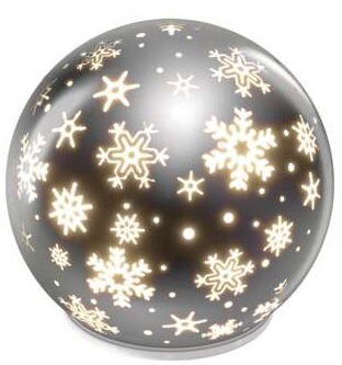 LED dekorácia EMOS sklenená guľa – vločky, 12 cm, 3x AA, vnútorná, teplá biela, časovač
