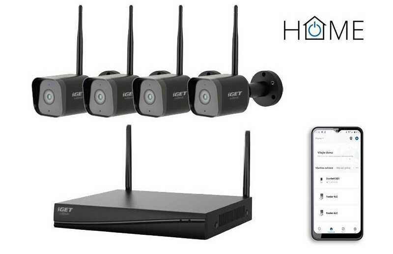Kamerový systém iGET HOME Wi-Fi NVR N4C4 - Wi-Fi rekordér + 4x kamera - čierny