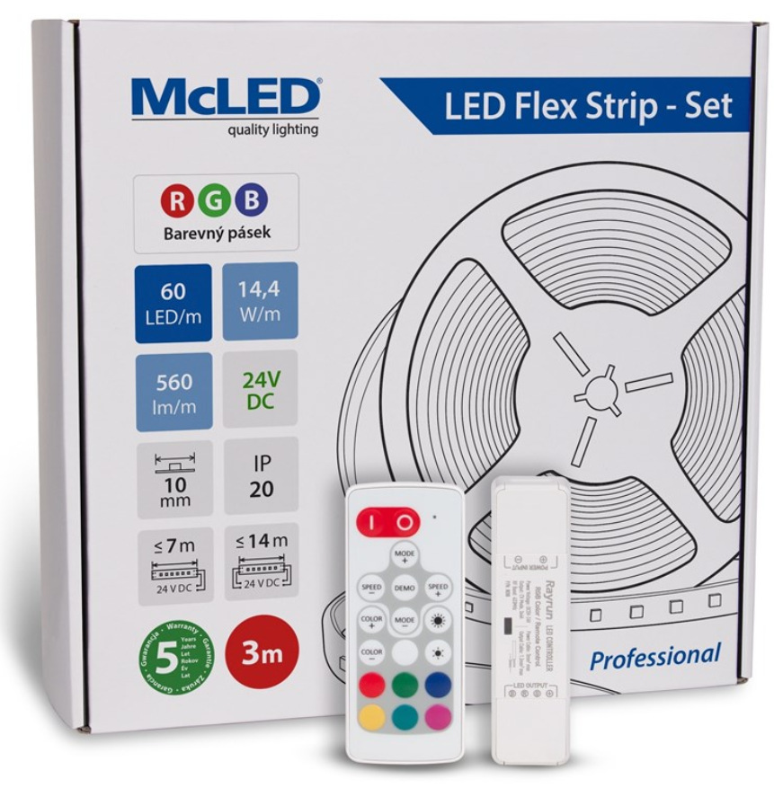 McLED s ovládaním Nano - sada 3 m - Professional, 60 LED/m, RGB, 560 lm/m, vodič 3 m