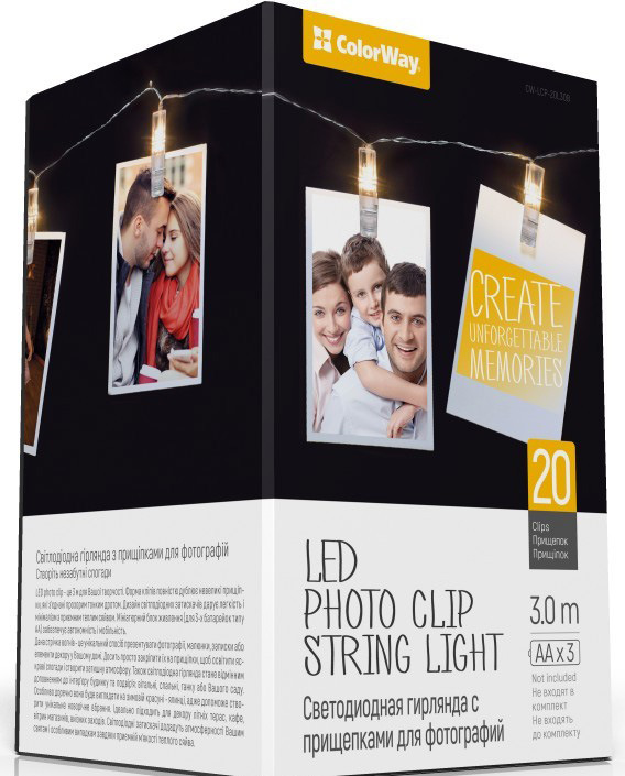 LED fotokolíčky ColorWay 20 kolíčkov, dĺžka 3m, 3x AA, teplá biela