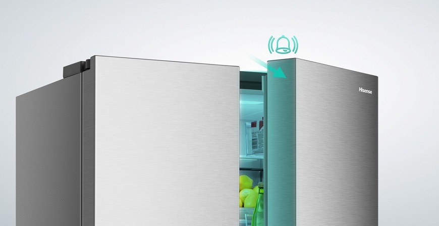 Americká chladnička s mrazničkou Hisense RQ758N4BSE, sivá, Zvukový alarm dverí