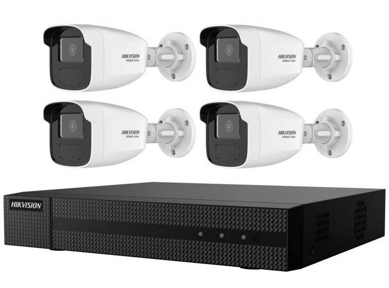 Hikvision HiWatch NVR 4108MH-8P(D) + 4× IP kamera HWI-B480H(C) kit, čierna/biela
