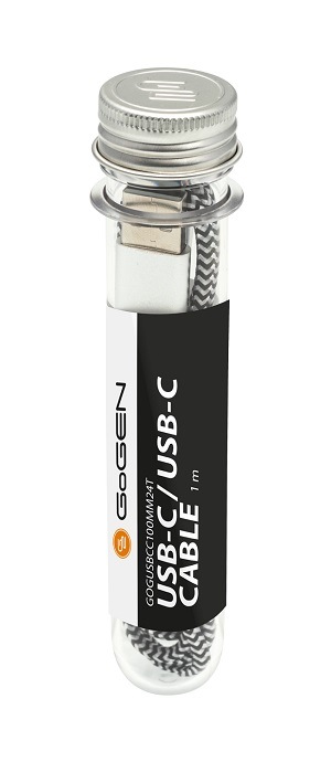 Kábel GoGEN USB-C/USB-C, 1m, strieborný, skúmavka