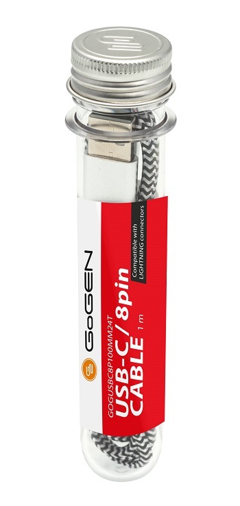 Kábel GoGEN USB-C/Lightning, 1m, strieborný, skúmavka