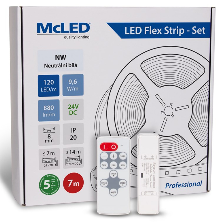 McLED s ovládaním Nano - sada 7 m - Professional, 120 LED/m, NW, 880 lm/m, vodič 3 m (ML-126.839.60.S07002)