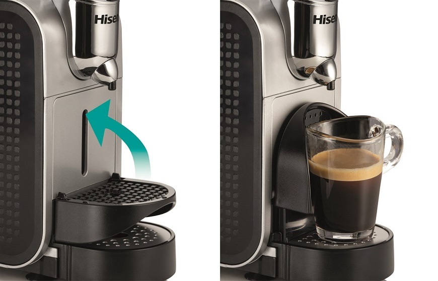 Kávovar na kapsule Espresso Hisense HCM20CS, vhodné pre takmer všetky veľkosti hrnčekov