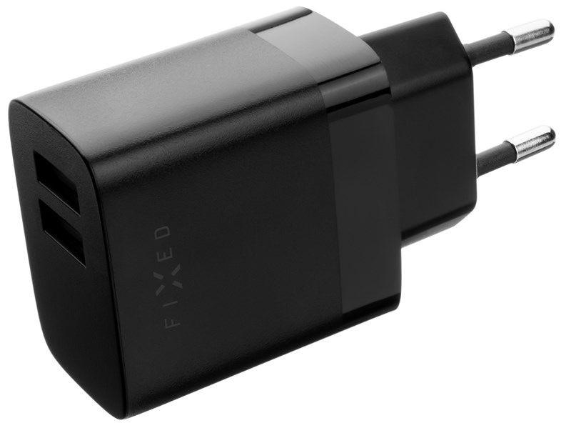 Nabíjačka do siete FIXED 17W Smart Rapid Charge, 2x USB + USB-C kábel 1m - čierna