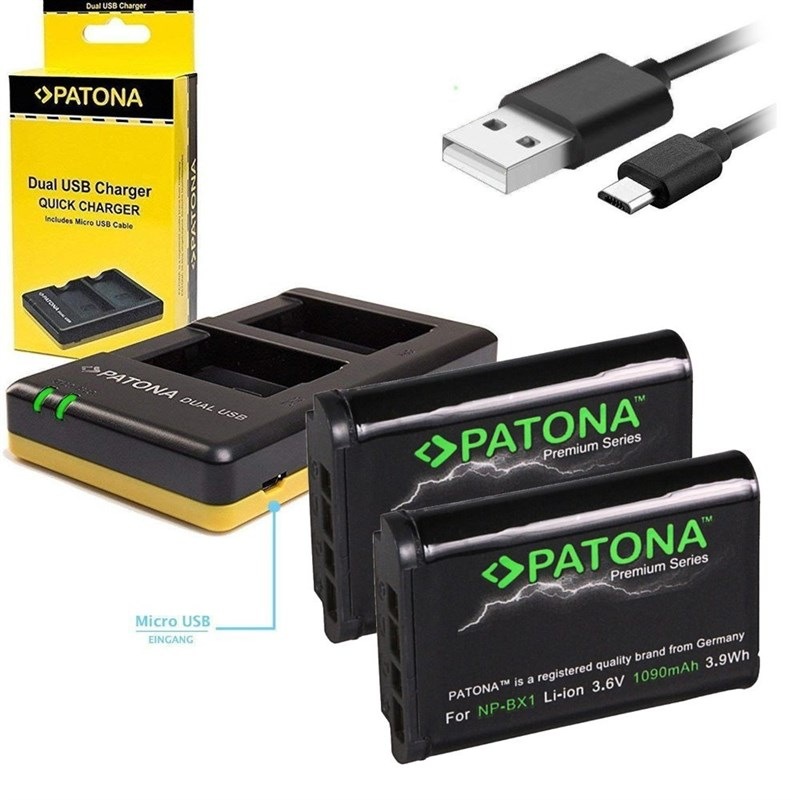 PATONA Dual Quick Sony NP-BX1 + 2x batéria 1090mAh USB, čierna